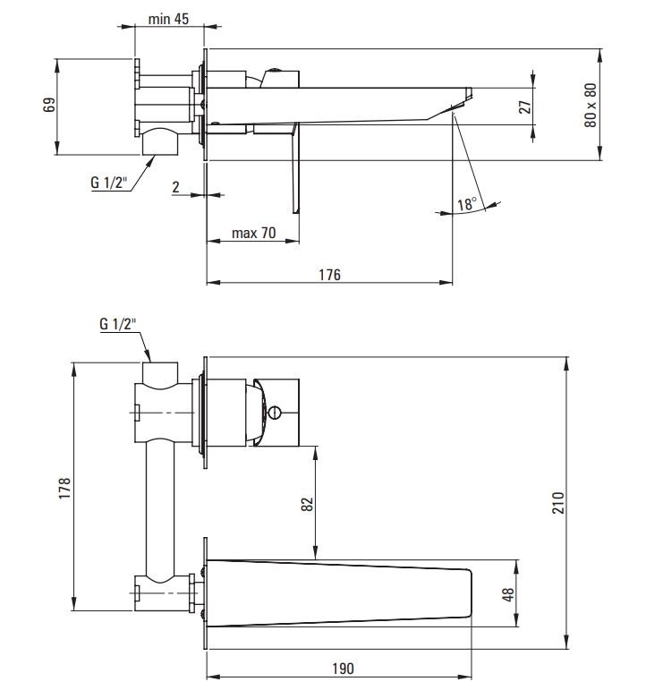 Deante Agawa Смеситель для раковины скрытого монтажа, хром