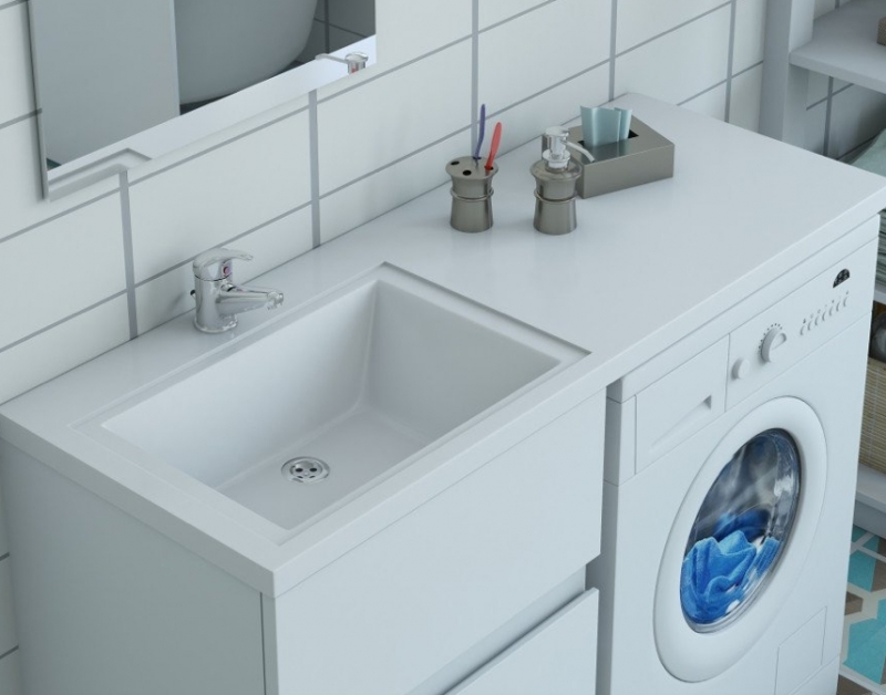 Тумба с раковиной Эстет Dallas Luxe подвесная 2 ящ. белая L, под стиральную машину