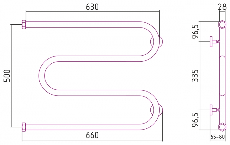 Полотенцесушитель Сунержа М-образный 500х650 чёрный матовый