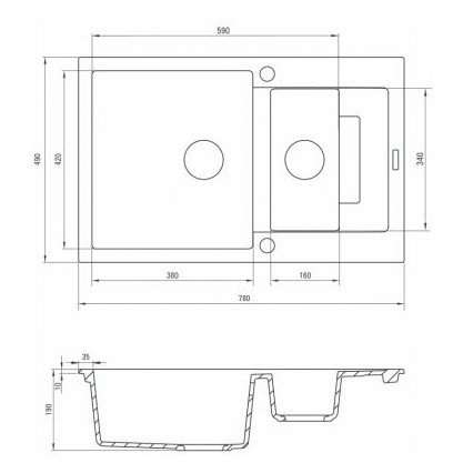 DEANTE RAPIDO песочный - мойка 1,5 чаши с крылом, 780*490*180 мм+ сифон SPACE SAVER