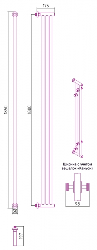 Полотенцесушитель Сунержа Хорда 1800х195, черный матовый с полимерным покрытием