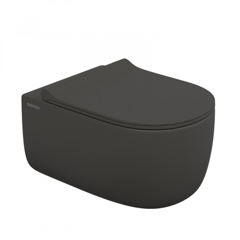 Унитаз подвесной Berges Ego XL Rimless 54 сиденье EGO XL Slim SO, duroplast, микролифт, цвет антрацит