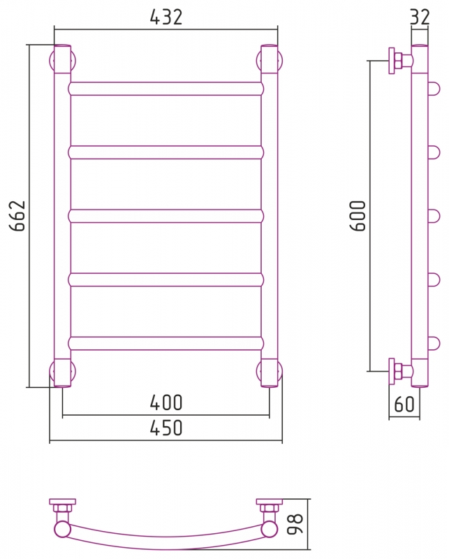 Полотенцесушитель водяной Сунержа Галант+ 600х400, золото