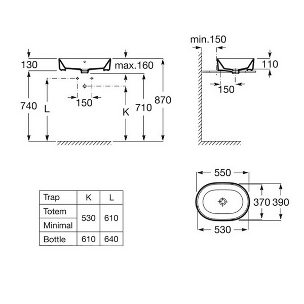 УМЫВАЛЬНИК НАКЛАДНОЙ ROCA GAP ROUND 55X39
