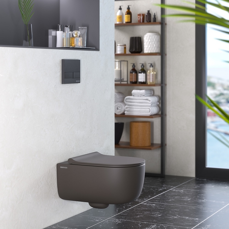 Унитаз подвесной Berges Ego XL Rimless 54 сиденье EGO XL Slim SO, duroplast, микролифт, цвет антрацит