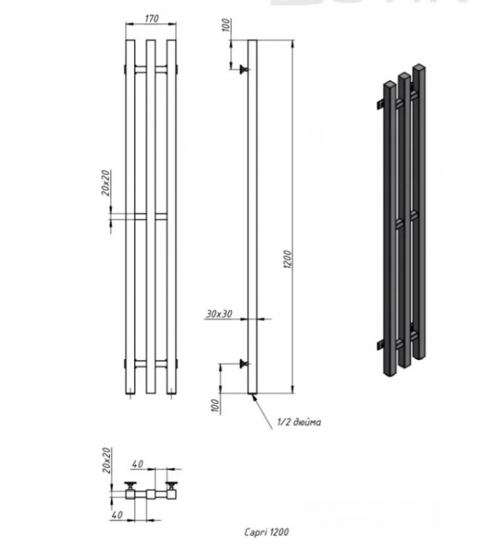 Полотенцесушитель Stinox CAPRI DESIGN 170x1200 с комплектом подключения 3/4*1/2