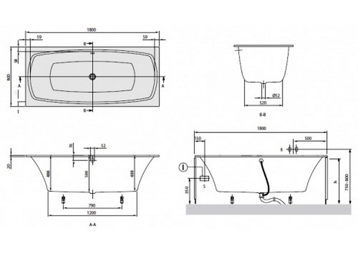 Квариловая ванна Villeroy&Boch My Art, 180x80 см