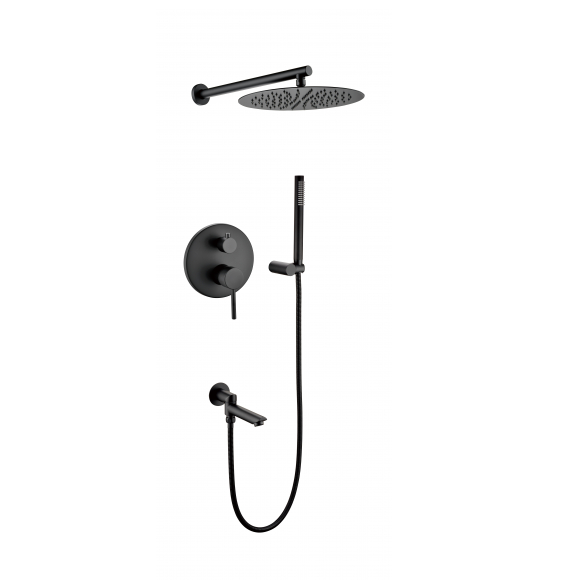 Душевая система скрытого монтажа Grocenberg с поворотным изливом. Чёрный матовый