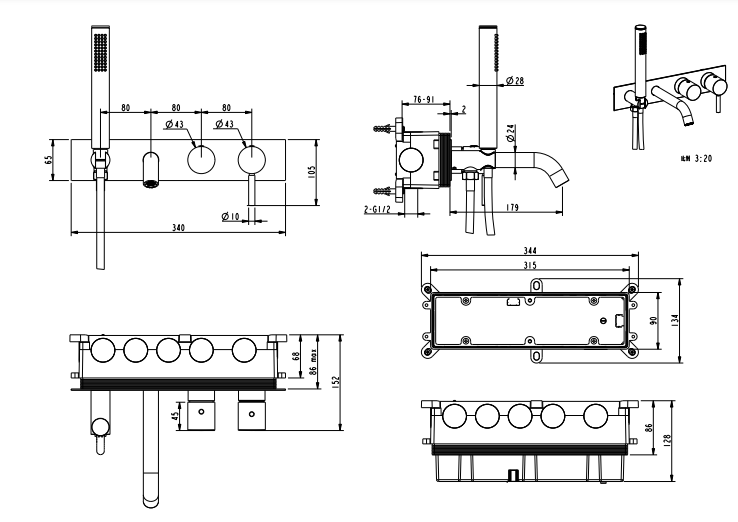 NEMO СМЕСИТЕЛЬ ИЗ СТЕНЫ ДЛЯ ВАННЫ BRUSH GOLD