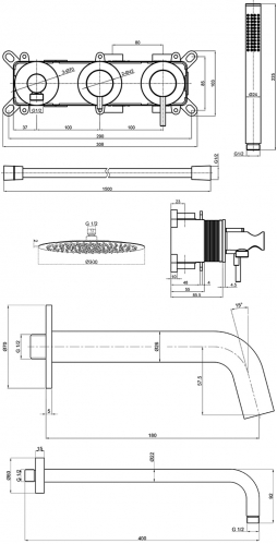 Душевая система AQUAme Siena встраиваемая, на 3 режима, с внутренней частью, дивертор