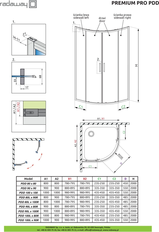 Душевой уголок Radaway Premium Pro PDD 90x90 стекла прозрачные, профиль хром