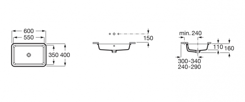 Умывальник встраиваемый Roca The Gap 55x35