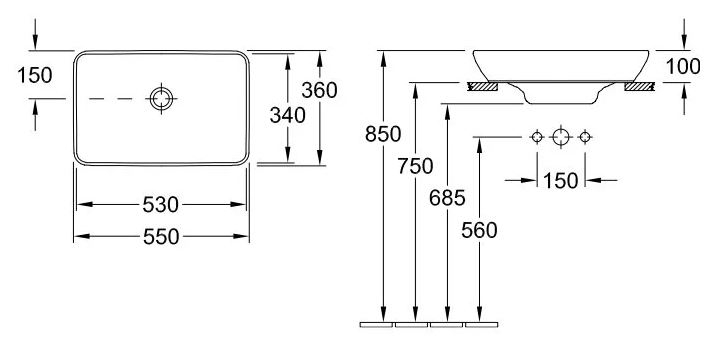 Раковина Villeroy&Boch Venticello, 55 х 36 см
