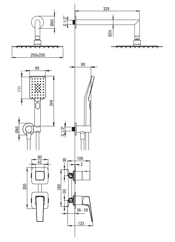 душевая система скрытого монтажа Deante Blur черный