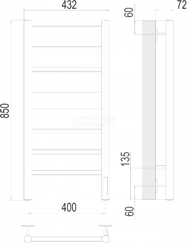 Полотенцесушитель Terminus Аврора П8 400х850 электро