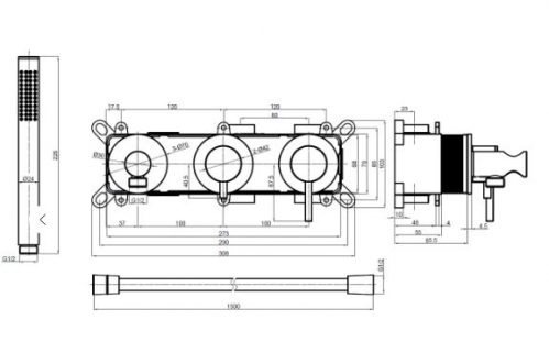 Смеситель для душа AQUAme Siena с внутренней частью, на 2-3 режима графит