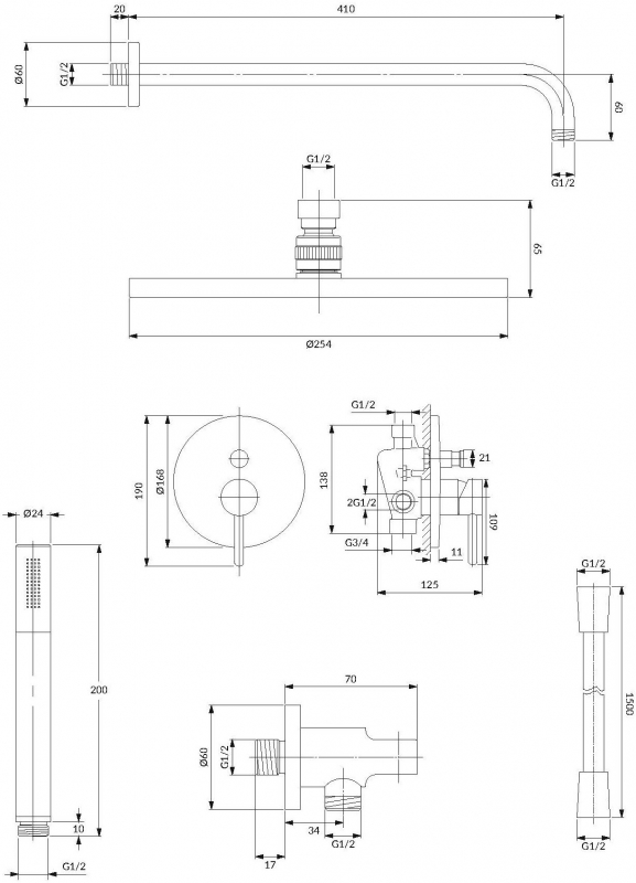 Душевая система скрытого монтажа Omnires Y брашированная медь