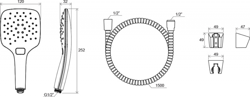 Душевой гарнитур Ravak , 3 режим, лейка Air, шланг 150 см, держатель