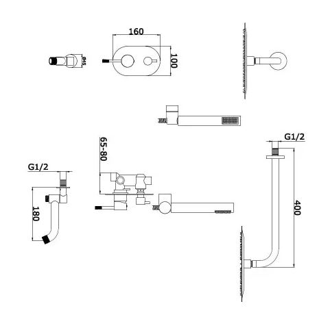 Душевая система Vieir с изливом в цвете графит