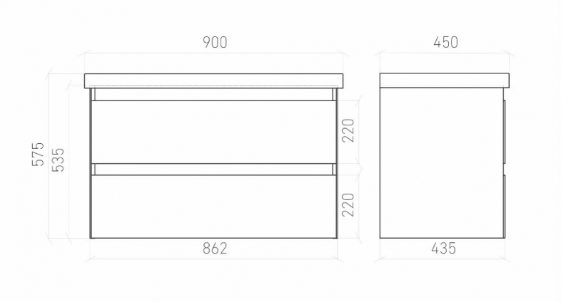 Тумба подвесной Laparet Vitrum 90 с умывальником Cerastyle Elite 90 белый матовый