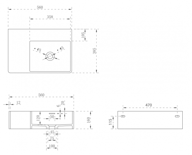 Раковина подвесная ABBER Stein (белый матовый)
