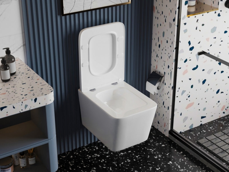 Унитаз ABBER Rechteck подвесной белый, безободковый, смыв торнадо