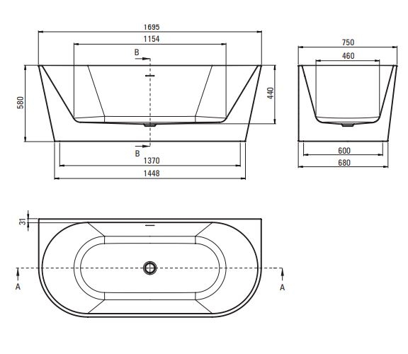 DEANTE SILIA Акриловая ванна, пристенная/отдельно стоящая - 170 см