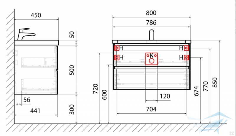 Комплект мебели AQUAme S4 80 + Раковина Solo 80, 80x45