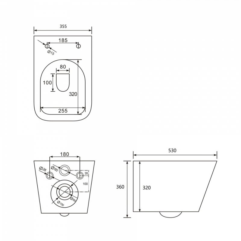 Унитаз ABBER Rechteck подвесной белый, безободковый, смыв торнадо