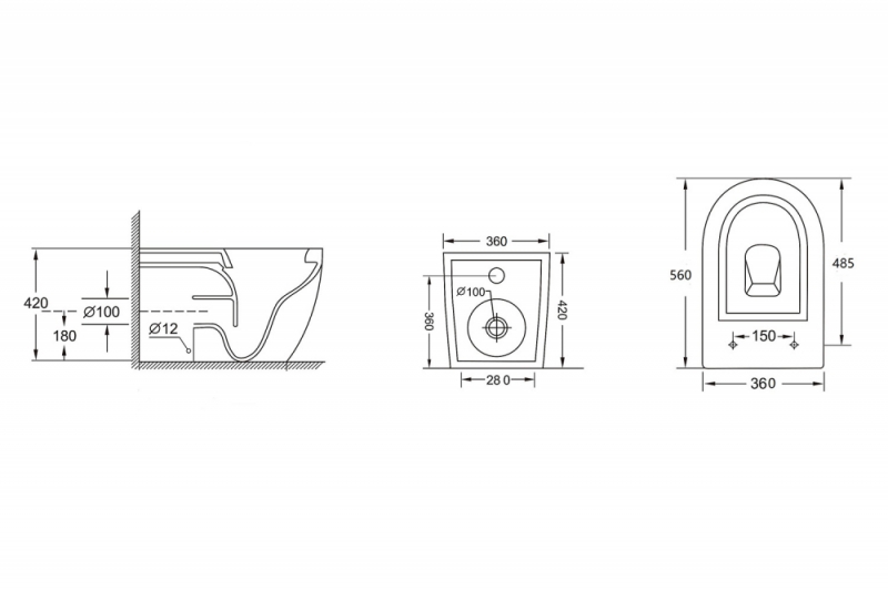Унитаз ABBER Bequem  приставной белый, безободковый