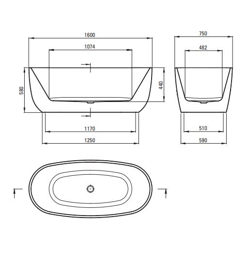 Акриловая ванна, DEANTE ALPINIA отдельностоящая, овальная - 160 см