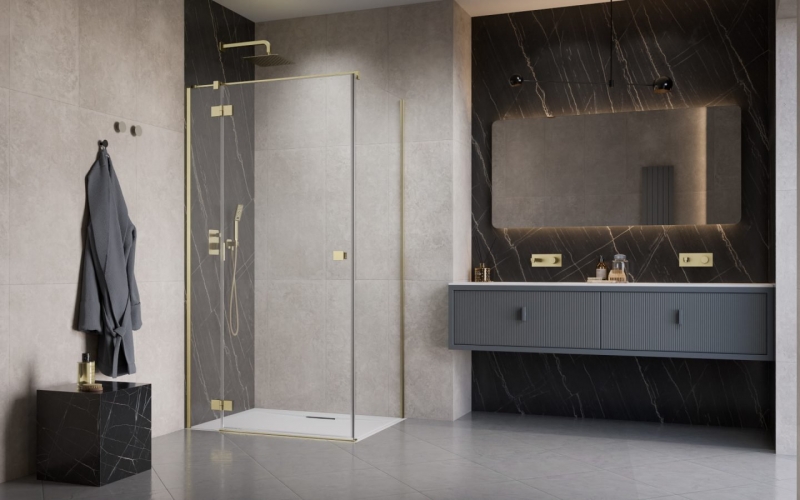 Душевой уголок Radaway Essenza Brushed Gold KDJ 120x100 правый, стекла прозрачные, профиль брашированное золото