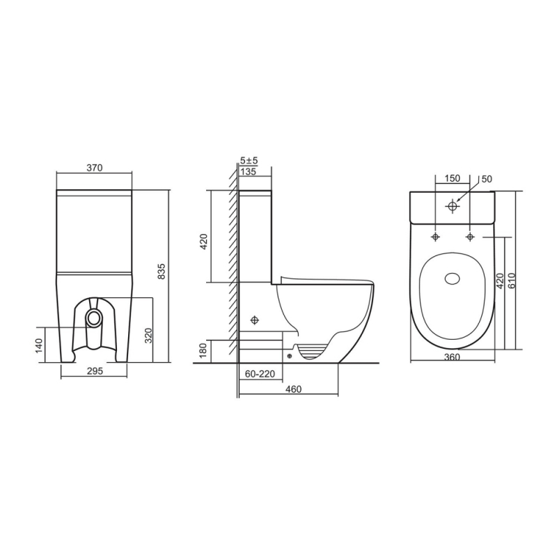 Унитаз ABBER Bequem компакт белый, безободковый, смыв торнадо 61*36
