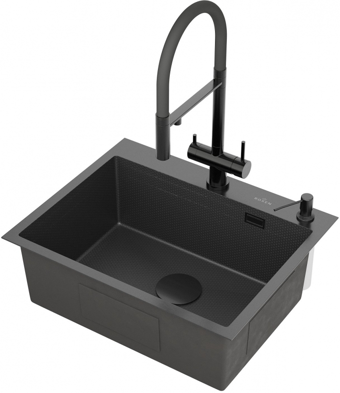 Кухонная мойка Roxen Snake  PVD оружейная сталь с коландером и дозатором (износостойкое покрытие)