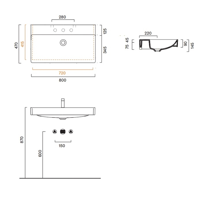 Умывальник Catalano Green 80х47, без отверстия под смеситель, белый