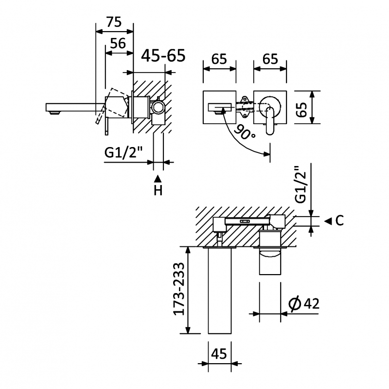 Bruma Смеситель для раковины на 2 отверстия Lusa нержавеющая сталь (Внешняя часть) 