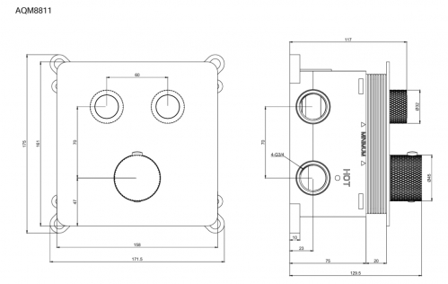 Смеситель для душа AQUAme Siena  с внутренней частью, термостат, на 2 режима