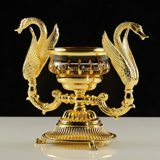 Мыльница настольная (два лебедя), хрусталь Migliore Luxor, золото