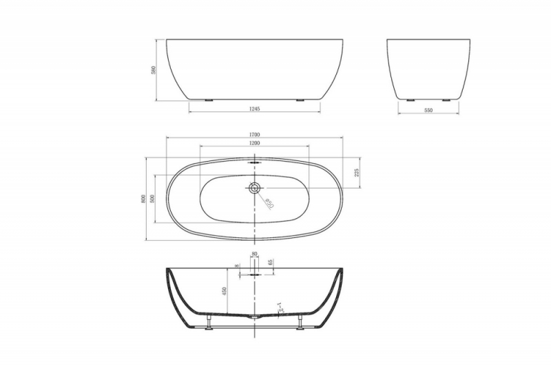 Акриловая ванна ABBER 170*80 см белая