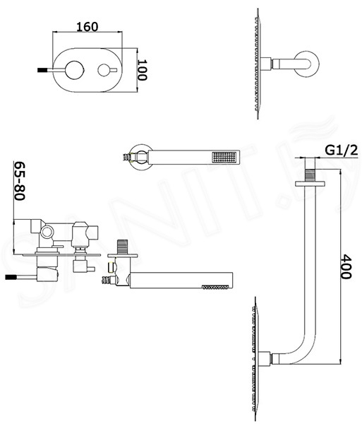 Душевая система Vieir скрытого монтажа в цвете графит