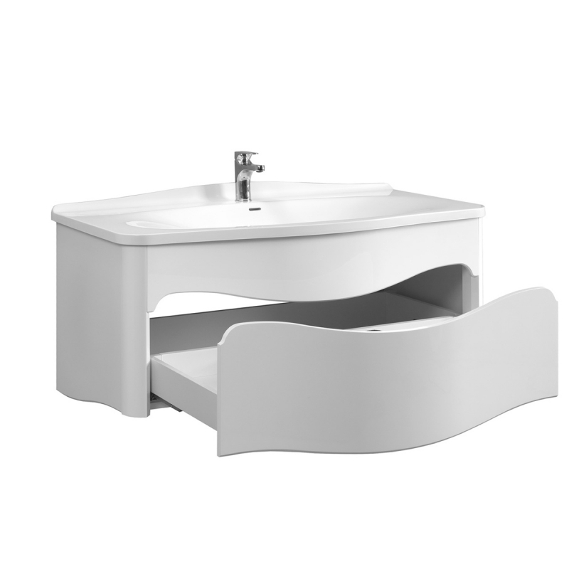 Тумба подвесная белая матовая  с умывальником Solid Surface Belux Анжело 110 см