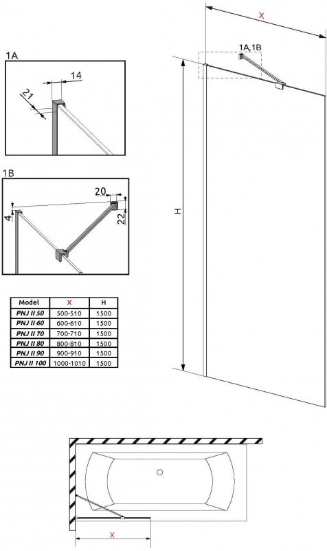 Шторка на ванну Radaway Modo New PNJ II Brushed Gold 60x150 прозрачное стекло / профиль брашированное золото