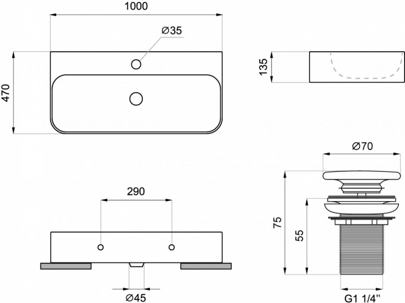 Умывальник  Wellsee Clermont 100x47 белый глянец