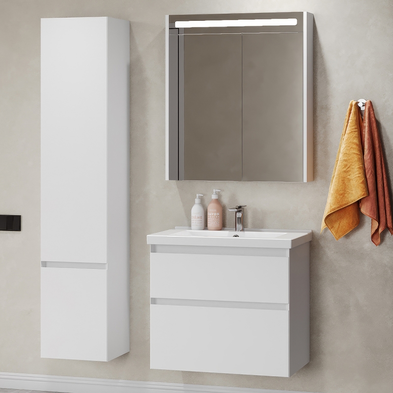 Тумба Киото подвесная 60, белый глянцевый с умывальнком