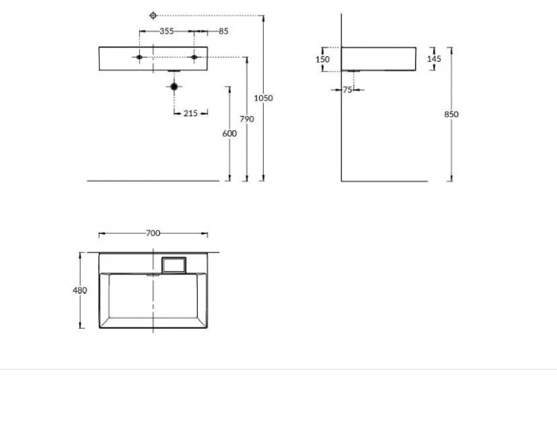 РАКОВИНА Kerama Marazzi LOGICA МЕБЕЛЬНАЯ\ПОДВЕСНАЯ БЕЗ ОТВЕРСТИЙ 70 * 48
