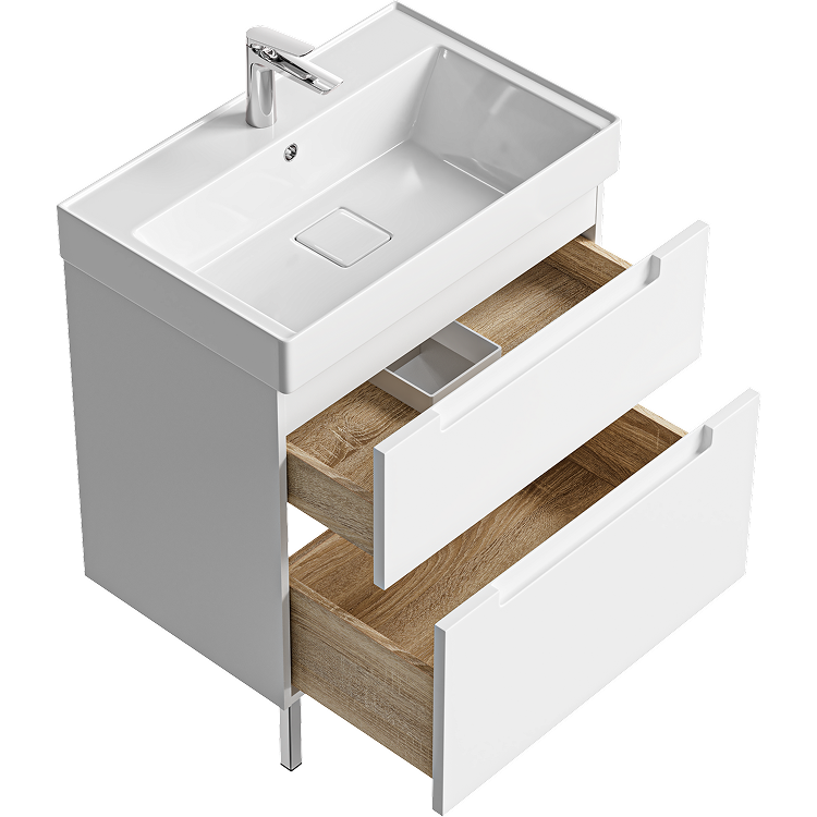 Комплект напольной тумбы Aqwella Vancouver 70x46 см, белый с умывальником Грэмми 70