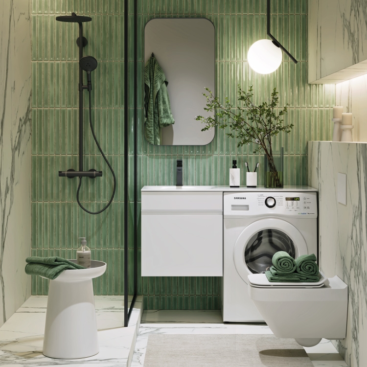 Подвесная тумба под стиральную машину с умывальником 115 см