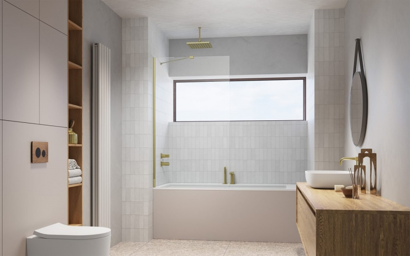 Шторка на ванну Radaway Modo New PNJ II Brushed Gold 60x150 прозрачное стекло / профиль брашированное золото