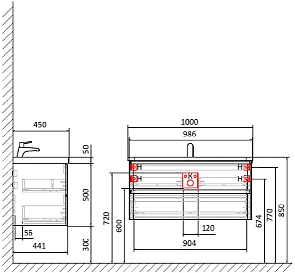 Комплект мебели AQUAme S4 100 + Раковина Solo 100, 100x45