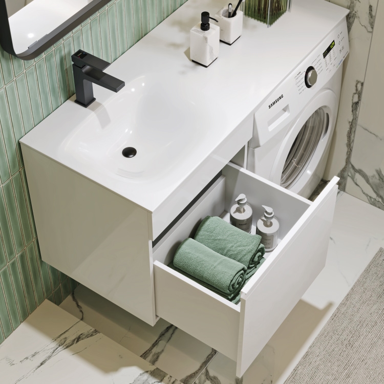 Подвесная тумба под стиральную машину с умывальником 115 см